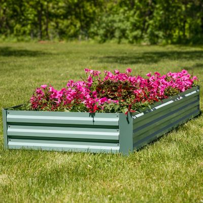 Image showing  Galvanized Steel Rectangle Raised Garden Bed, 3 x 6ft., Green