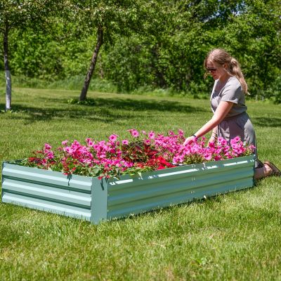 Image showing  Galvanized Steel Rectangle Raised Garden Bed, 3 x 6ft., Green