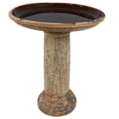 Sunnydaze Decor Toulon Ceramic Bird Bath with Lava Finish - Brown Glazed Bowl with Brown Distressed Ceramic Finish