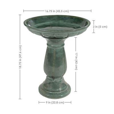 Image showing  Avignon Ceramic Bird Bath with Glazed Finish - Green Mist - 18.75 in. H