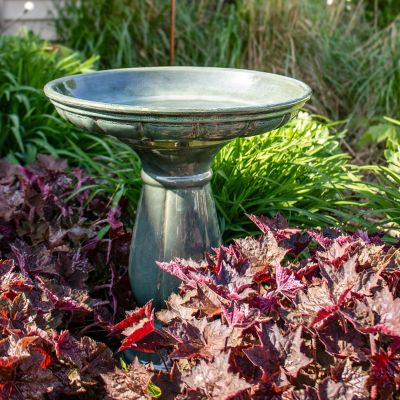 Image showing  Avignon Ceramic Bird Bath with Glazed Finish - Green Mist - 18.75 in. H