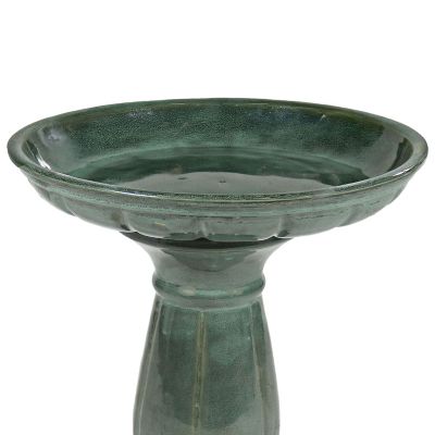 Image showing  Avignon Ceramic Bird Bath with Glazed Finish - Green Mist - 18.75 in. H