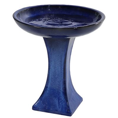 Sunnydaze Decor Ceramic Bird Bath with Glazed Finish - Blue Glazed Finish - 16 in. H