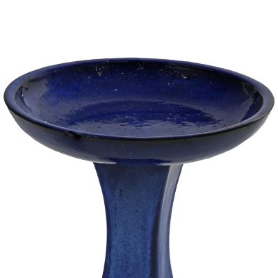 Image showing 6 th Sunnydaze Decor Ceramic Bird Bath with Glazed Finish, Blue Glazed Finish, 16 in. H