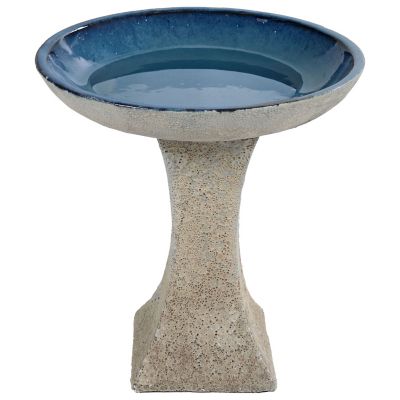 Sunnydaze Decor Nantes Ceramic Bird Bath with Lava Finish - White Distressed Ceramic Finish - 16 in. H