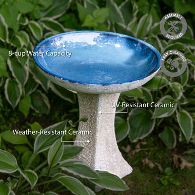 Image showing  Nantes Ceramic Bird Bath with Lava Finish, White Distressed Ceramic Finish, 16 in. H