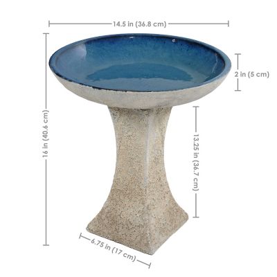 Image showing  Nantes Ceramic Bird Bath with Lava Finish, White Distressed Ceramic Finish, 16 in. H