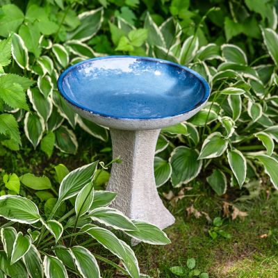 Image showing  Nantes Ceramic Bird Bath with Lava Finish, White Distressed Ceramic Finish, 16 in. H