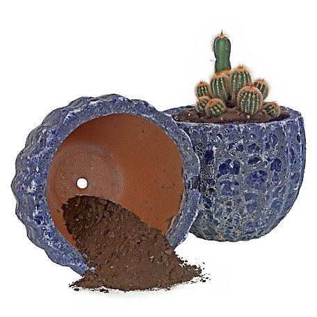 Sunnydaze Decor Fluted Lava Finish Ceramic Planter - Dark Blue - 10 in. Round - Set of 2
