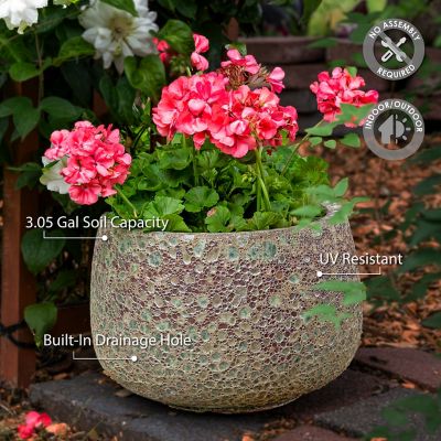 Image showing  Round Lava Finish Ceramic Planter, Green Distressed Ceramic, 14 in. Round