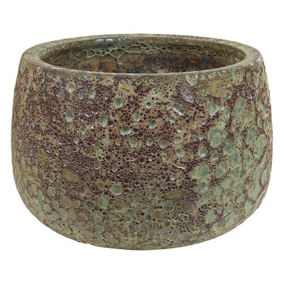 Image showing  Round Lava Finish Ceramic Planter, Green Distressed Ceramic, 14 in. Round