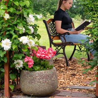 Image showing 8 th Sunnydaze Decor Round Lava Finish Ceramic Planter, Green Distressed Ceramic, 14 in. Round