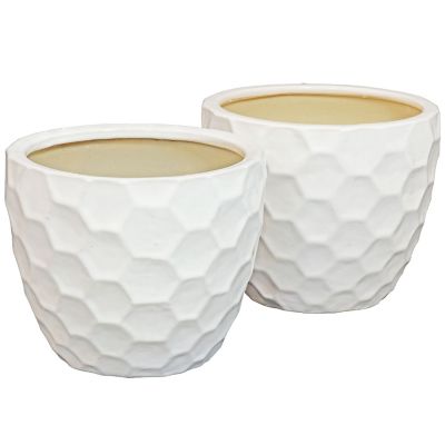 Sunnydaze Decor Honeycomb Pattern Ceramic Planter - 11.25 in. Round - White - 2-Pack