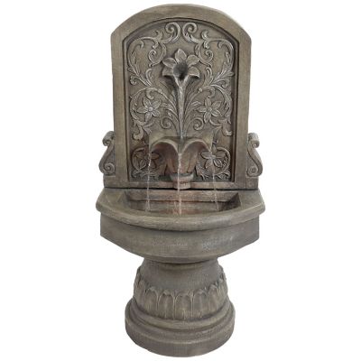 Sunnydaze Decor Lovely Lily Polyresin Flat Back Pedestal Outdoor Wall Fountain for Patio, Deck, or Yard, 37.5 in., Gray, WNC-854