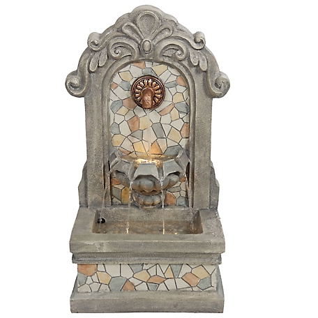 Sunnydaze Decor Enchanting Estate Polyresin Flat Back Outdoor Wall Fountain for the Patio, Deck, or Yard, 27 in., Gray, WNC-861