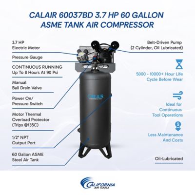 Image showing  60 gal. 3.7 hp Continuous Run Air Compressor