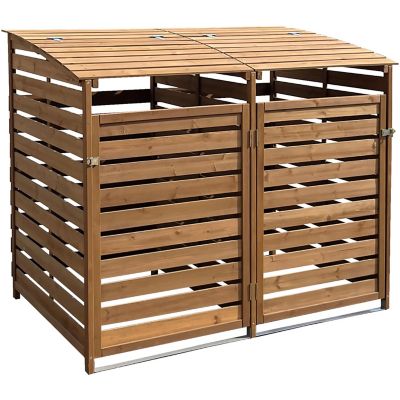 Hanover Wooden Trash and Recyclables Bin Storage Shed with Dual Front Doors and Hinged Top Lids, HANWS0103-BRN