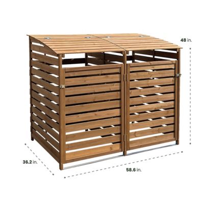 Image showing  Wooden Trash and Recyclables Bin Storage Shed with Dual Front Doors and Hinged Top Lids, HANWS0103-BRN