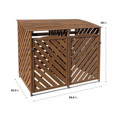 Image showing  Wooden Trash and Recyclables Bin Storage Shed with Dual Front Doors and Hinged Top Lids, HANWS0104-BRN