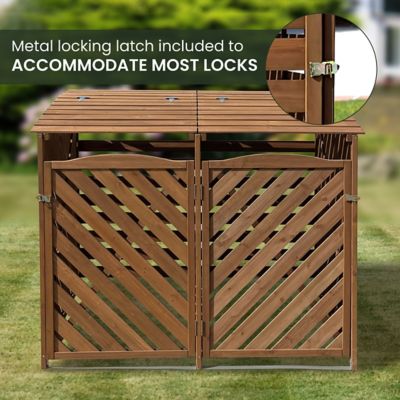 Image showing  Wooden Trash and Recyclables Bin Storage Shed with Dual Front Doors and Hinged Top Lids, HANWS0104-BRN