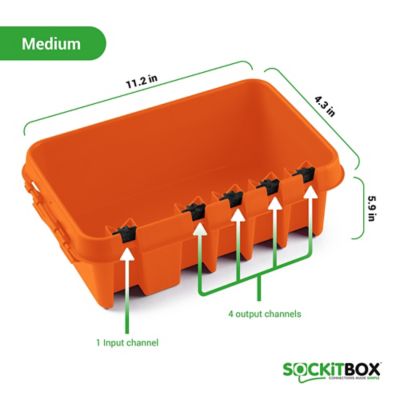 Image showing  The Original Weatherproof Connection Box - Large Indoor & Outdoor Electrical Power Cord Enclosure, Orange, Medium