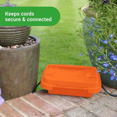 Image showing  The Original Weatherproof Connection Box - Large Indoor & Outdoor Electrical Power Cord Enclosure, Orange, Small