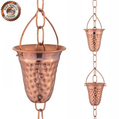 Marrgon Copper Hammered Rain Chain - Bell, 3 ft.