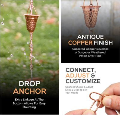 Image showing 7 th Marrgon Copper Hammered Rain Chain - Bell, 3 ft.