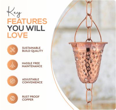 Image showing  Copper Hammered Rain Chain - Bell, 6.5 ft.