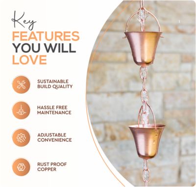 Image showing  Copper Rain Chain - Bell, 6.5 ft.