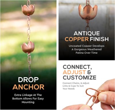 Image showing 7 th Marrgon Copper Rain Chain - Tulip, 3 ft.