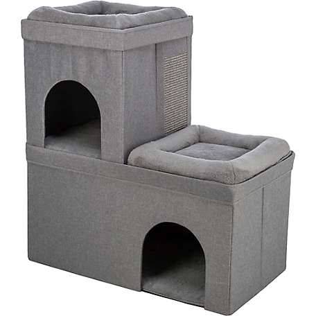 TRIXIE Crazy Cube Stackable Cat Condo, Indoor Cat House with Scratching Pad, Foldable Cat Hideaway Cave, 2-Story