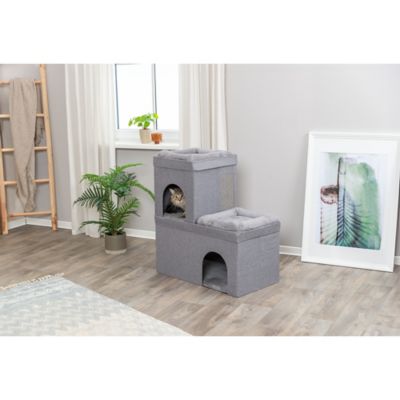Image showing  Crazy Cube Stackable Cat Condo, Indoor Cat House with Scratching Pad, Foldable Cat Hideaway Cave, 2-Story
