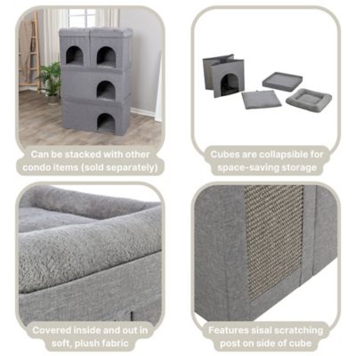 Image showing  Crazy Cube Stackable Cat Condo, Indoor Cat House with Scratching Pad, Foldable Cat Hideaway Cave, 1-Story