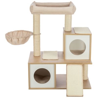 TRIXIE Addison 35.5 in. Cat Tree, Modern Wood Cat Tower, Sisal Scratching Posts & Pads, 2 Condos, Hammock, Cozy Bed