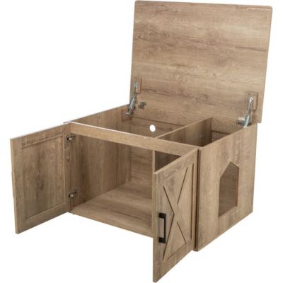 Image showing  XL Farmhouse Litter Box Enclosure Furniture, Indoor Cat House, Hidden Cat Litter Box, Cat Washroom