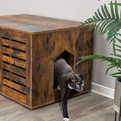 Image showing  Farmhouse Litter Box Enclosure Cat Litter Box Furniture w-Removable Divider Indoor Wooden Cat House & End Table