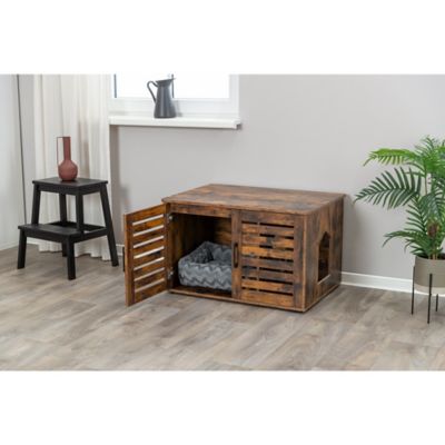 Image showing  Farmhouse Litter Box Enclosure Cat Litter Box Furniture w-Removable Divider Indoor Wooden Cat House & End Table