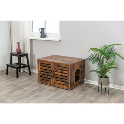 Image showing 9 th TRIXIE Farmhouse Litter Box Enclosure Cat Litter Box Furniture w-Removable Divider Indoor Wooden Cat House & End Table