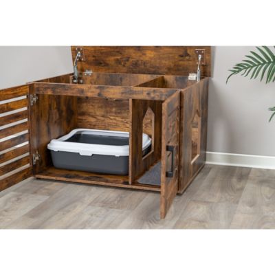 Image showing 10 th TRIXIE Farmhouse Litter Box Enclosure Cat Litter Box Furniture w-Removable Divider Indoor Wooden Cat House & End Table