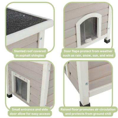 Image showing  Wooden Cat House, Elevated-Weatherproof Cat House, 2 Cover Openings, Shelter for Feral Cats or Small Animals