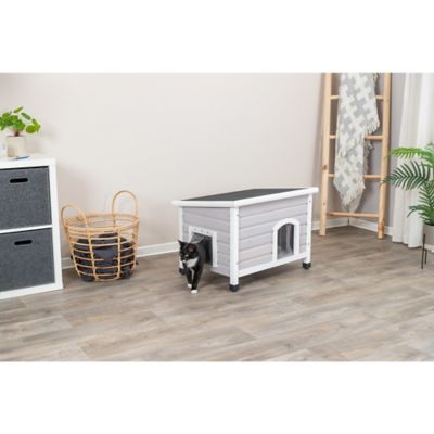 Image showing 5 th TRIXIE Wooden Cat House, Elevated-Weatherproof Cat House, 2 Cover Openings, Shelter for Feral Cats or Small Animals