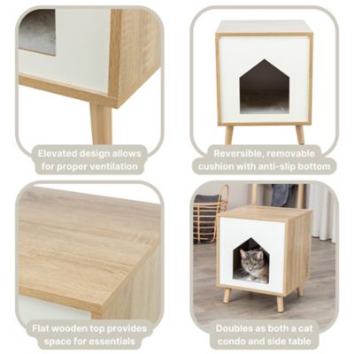 Image showing  Isa Indoor Cat Condo, Modern Cat Bed Side Table & Nightstand, Cat Hideaway Cave with Cozy Cushion