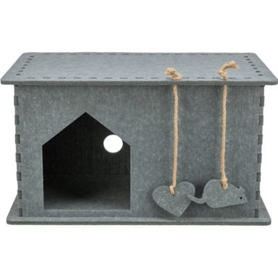 TRIXIE Lene Felt Cat Condo, Small Cat Hideaway with Hanging Cat Toy, Jute Scratching Pads, Indoor Cat Cave