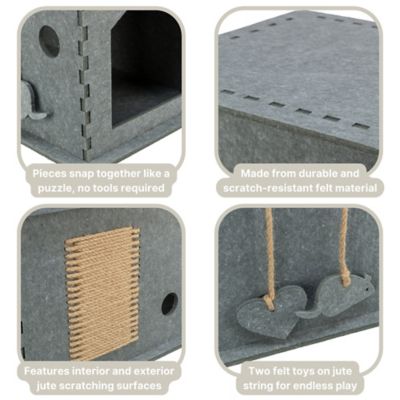 Image showing  Lene Felt Cat Condo, Small Cat Hideaway with Hanging Cat Toy, Jute Scratching Pads, Indoor Cat Cave