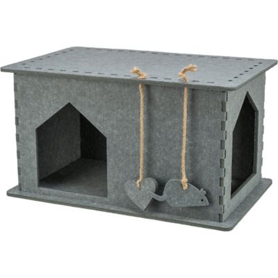 Image showing  Lene Felt Cat Condo, Small Cat Hideaway with Hanging Cat Toy, Jute Scratching Pads, Indoor Cat Cave