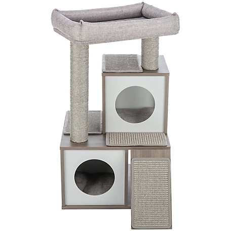 TRIXIE Mali 34 in. Cat Tree, Modern Wood Cat Tower, Sisal Scratching Posts & Pads, 2 Condos, Sisal Ramp, Cozy Bed