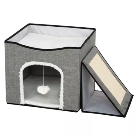 Etna Products Foldable Cat Condo and Play Center with Interactive Hanging Ball for Kittens Cat Trees & Condos