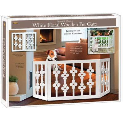 Etna Products White Floral Wooden Pet Gate - Freestanding Foldable Adjustable 3-Section Dog Gate