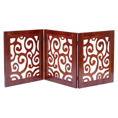 Etna Products Wooden Scroll Design Free Standing Pet Gate. Adjustable Foldable 3 Panel Dog Gate